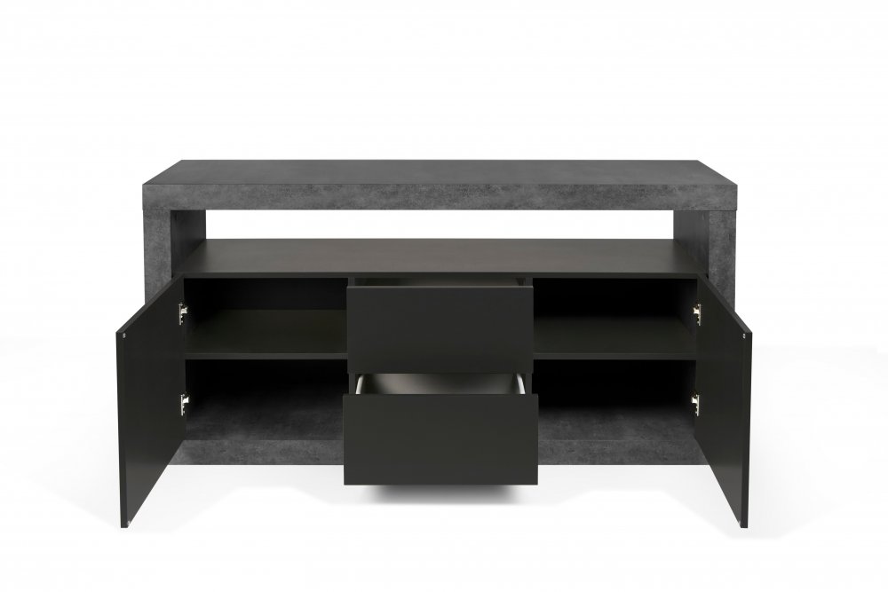 Buffet design DETROIT bois mélaminé Béton/Noir mat